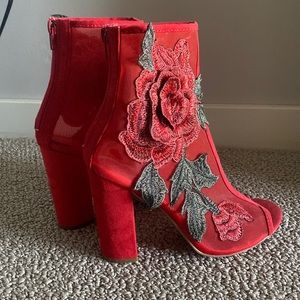 Red Floral Booties